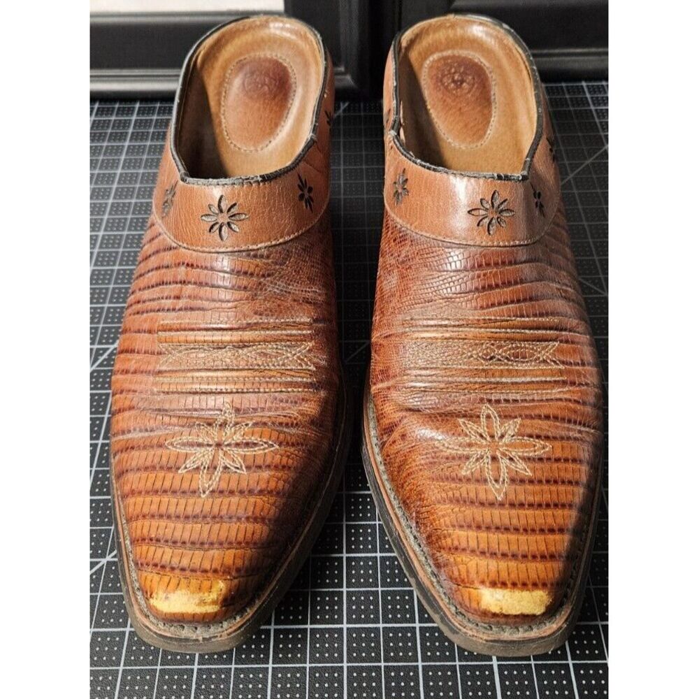 ARIAT Desert Star Lizard leather western clog mule block heel brown US9.5B